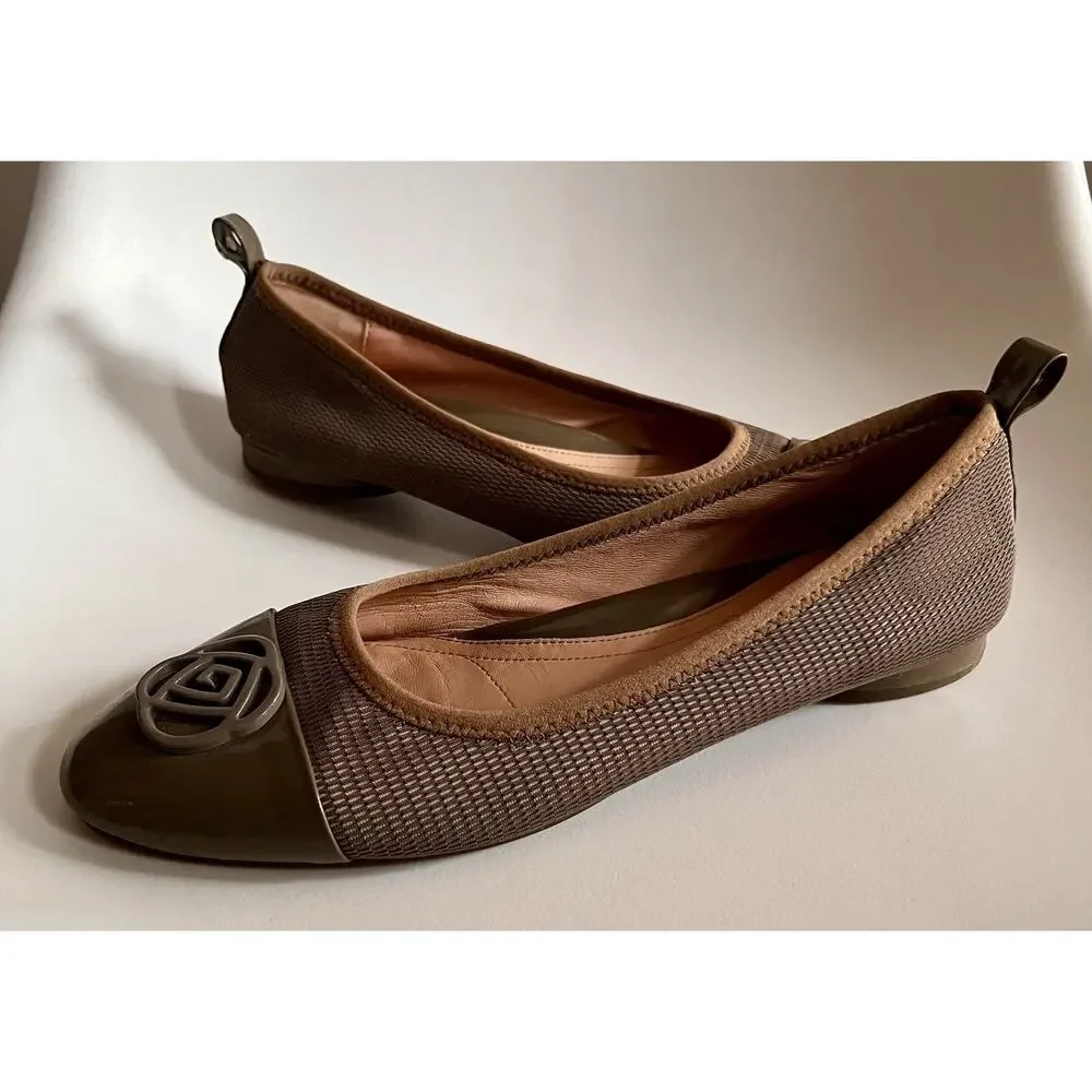 Taryn Rose Paige Ballet Flats Womens 8.5B Taupe Brown Two Tone Cap Toe